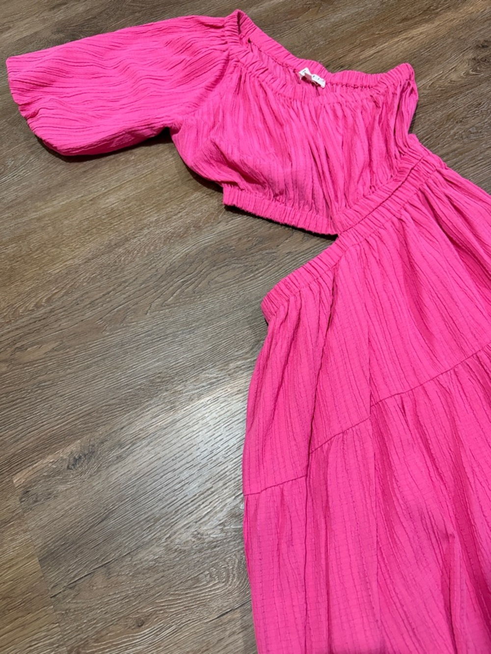 THML Tropical Destination Tiered One-Shoulder Pink Maxi Dress with Cutout - Picture 6 of 9